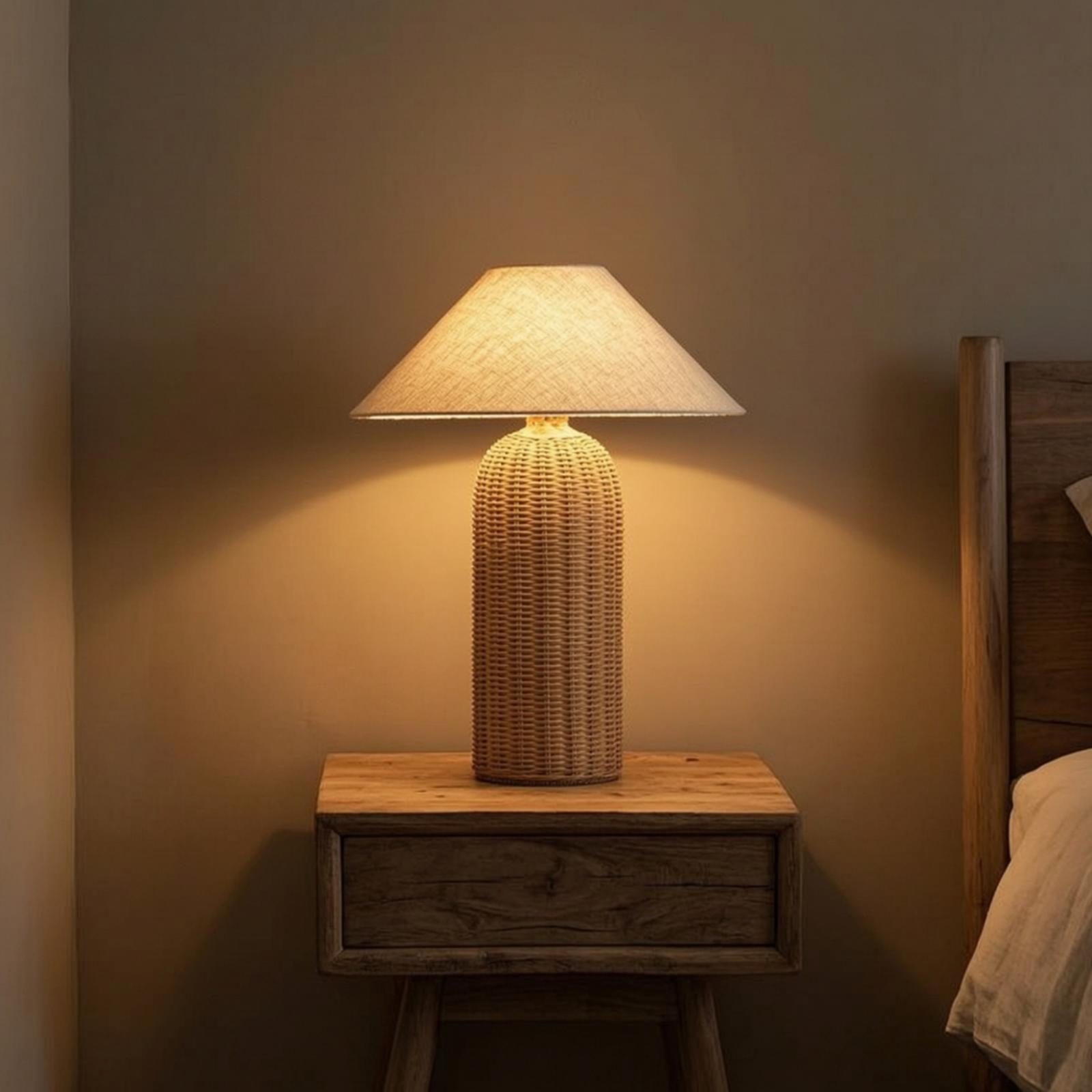 Bedside Lamp Rattan Base Fabri - огляд і ціна Lighting Decor Bedroom