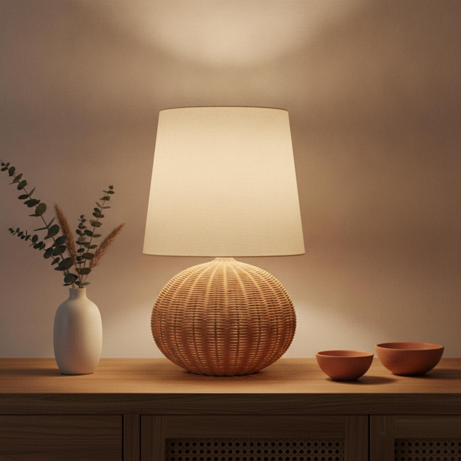 Bedside Lamp Rattan Base Fabri - огляд і ціна Lighting Decor Bedroom